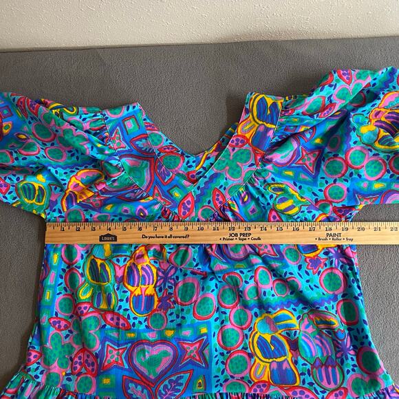 Vtg 80s 90s Two Potato Laguna Beach Artsy Midi Tiered Muumuu Dress XS Cotton NOS - Picture 9 of 16